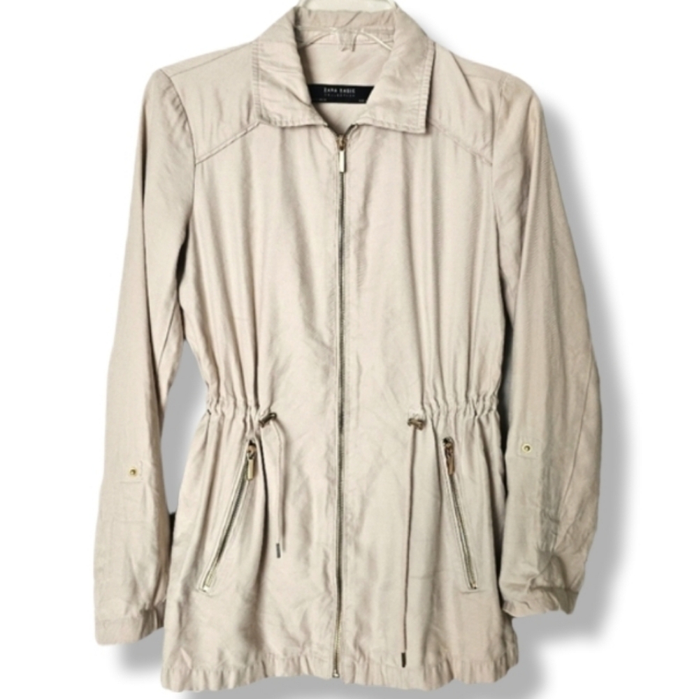 Zara Basics Cinch Waist Rollup Sleeve Lightweight Utility Jacket Size Small
